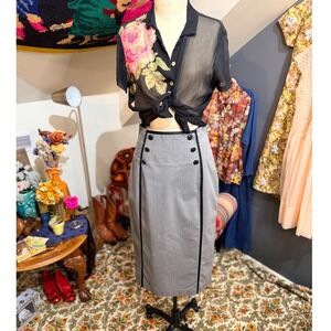 VTG Y2K Office Siren Grey Herringbone Pencil Skirt Lace Up Back Whimsygoth - 8